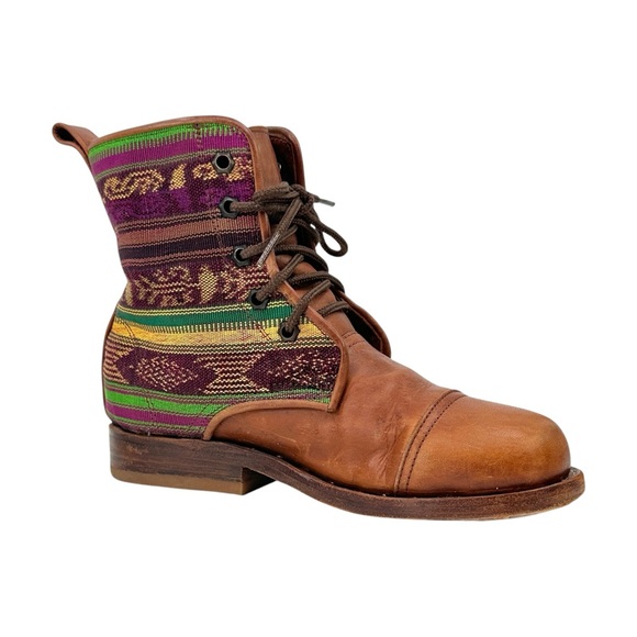 Teysha Artisanal Handwoven Brown Lace Up Full Grain Leather Boots - Picture 7 of 11